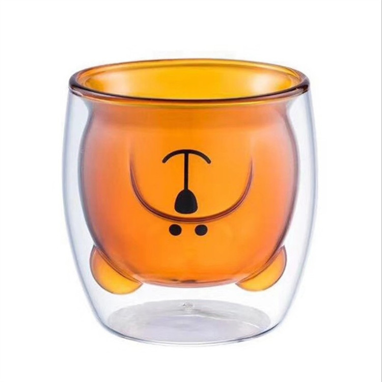 250ml Creative Design Double Wall Glass tea cup with Insert Bear Shape