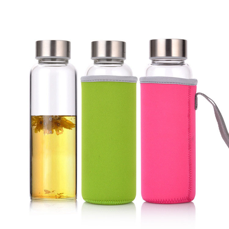 High Quality Portable Travel Drinking Glass Water Bottles with Sleeve