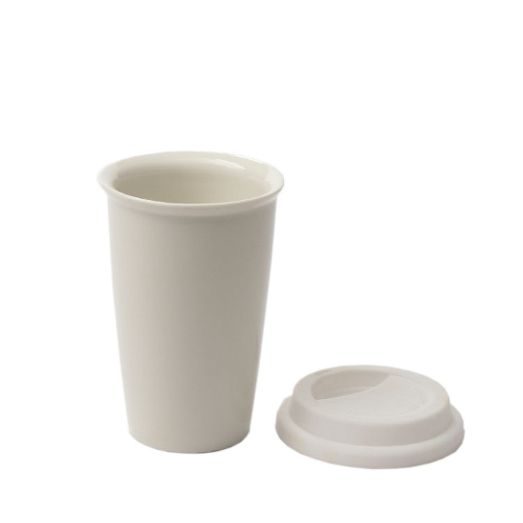 380ml High Quality Silicon Lid White Ceramic Coffee Cup No Handle