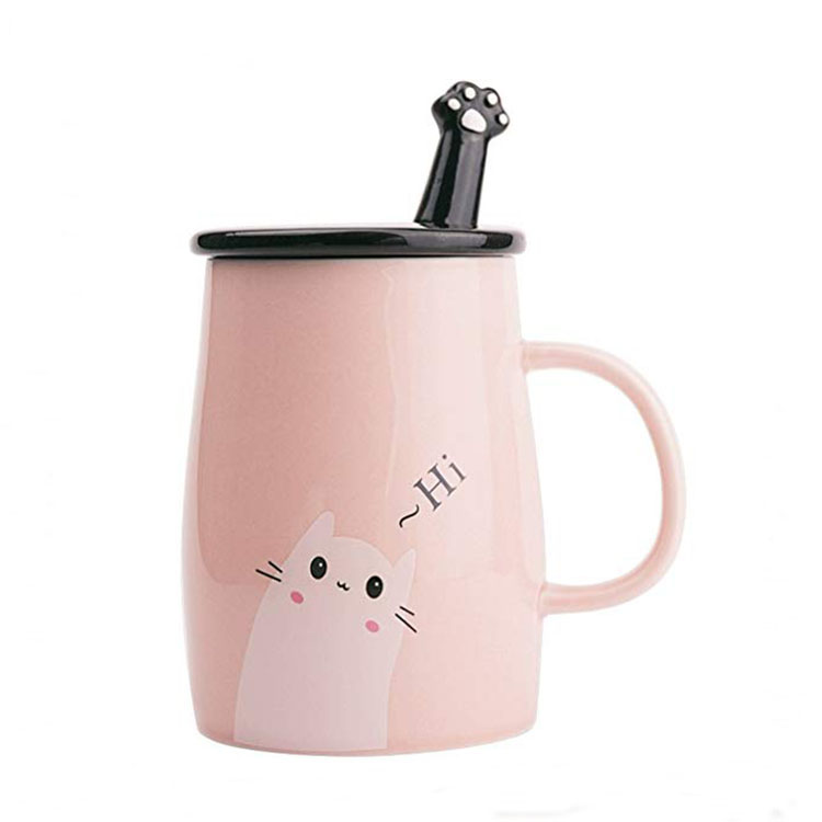 500ml Cute Kids Animal Patterns Ceramic Coffee Cup with Lid And Spoon 