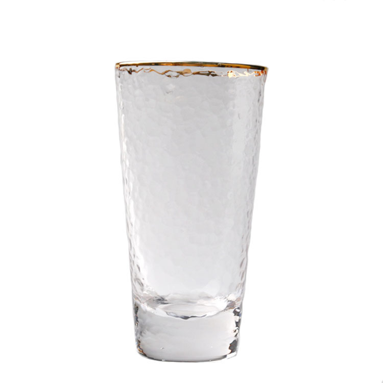 Nordic Style Hammer Grain Gold Rimmed Glass Tea Cup 