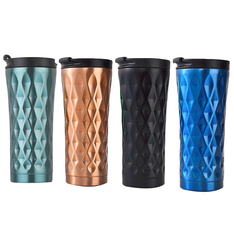 500ml Business Stainless Steel Cup with Lid Double Wall Vacuum Diamond Insulated Water Bottle 
