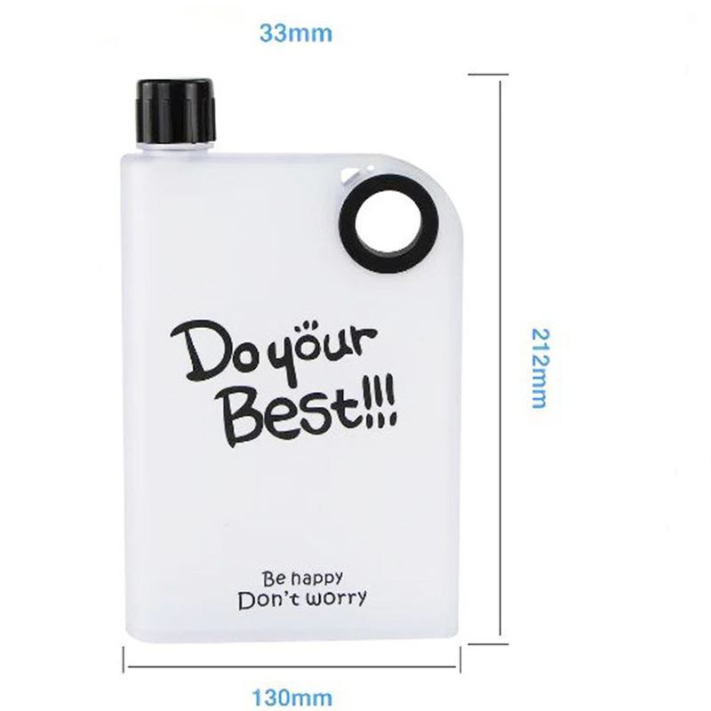 380ml Hot Sale Custom Plastic Flat Water Bottle frosted A5 Bottle with Lid