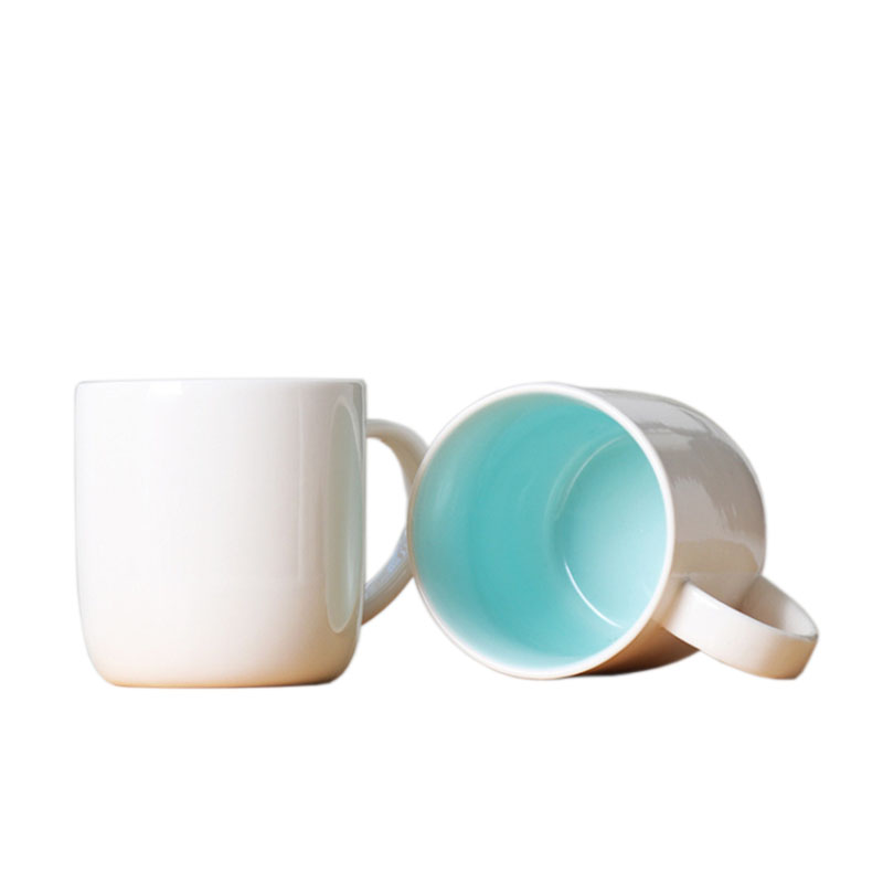 360ml Gift And Promotion Use White Ceramic Mugs with Inner Colored Glaze