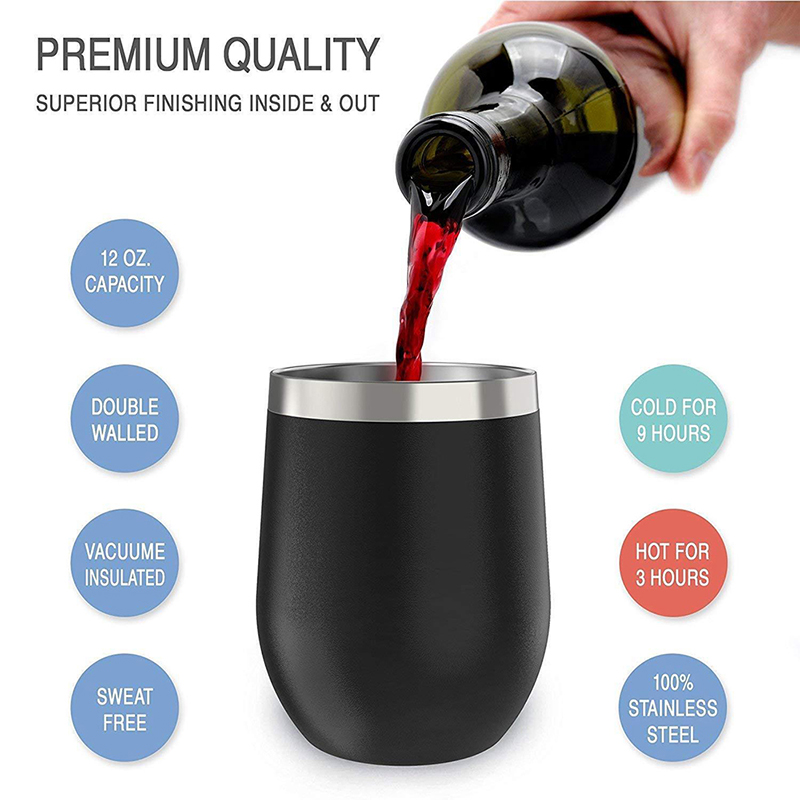 12oz High Quality Wine Tumbler Insulated with Lid Egg-shaped Stainless Steel Cup