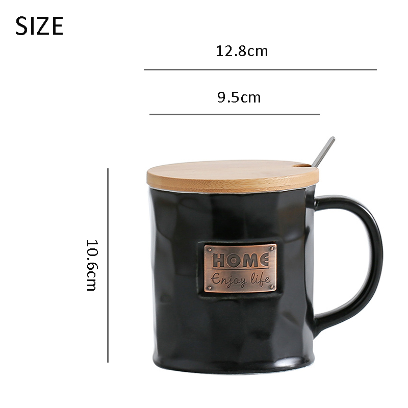 400ml Nordic Style Large Capacity Plain Ceramic Coffee Mugs with Wooden Lid And Spoon 