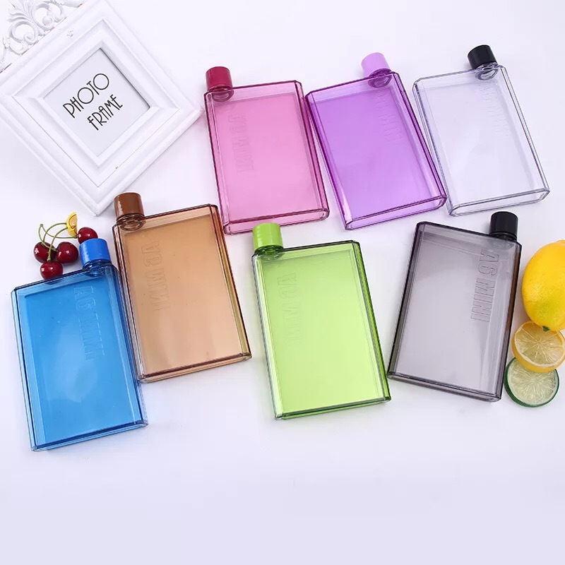 350ml 420ml Custom Design transparant Plastic Flat Water Bottle reusable A5 A6 Book Bottle with Lid