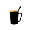 400ml Wholesale Custom Black And White Porcelain Mugs with Wooden Handle And Spoon