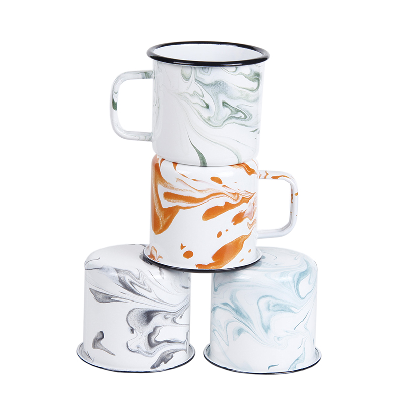 New Design Marbling Printed Travel Camping Enamel Mug with Handle